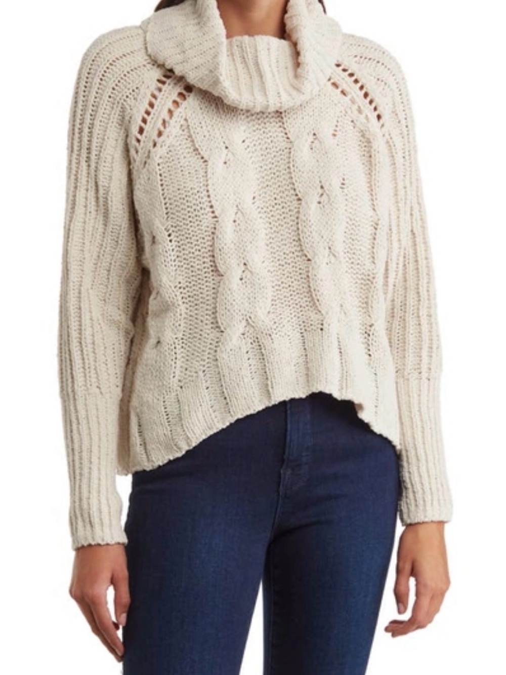 Moon & Madison Sweater Cropped Cowl Neck Soft Cable Knit Cozy Oversized M